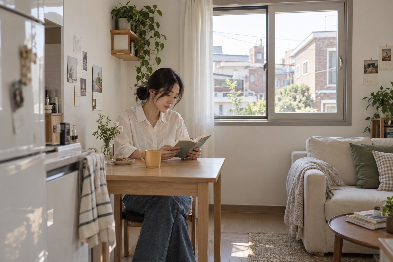 작은 저층 임차 주택의 식탁과 일상